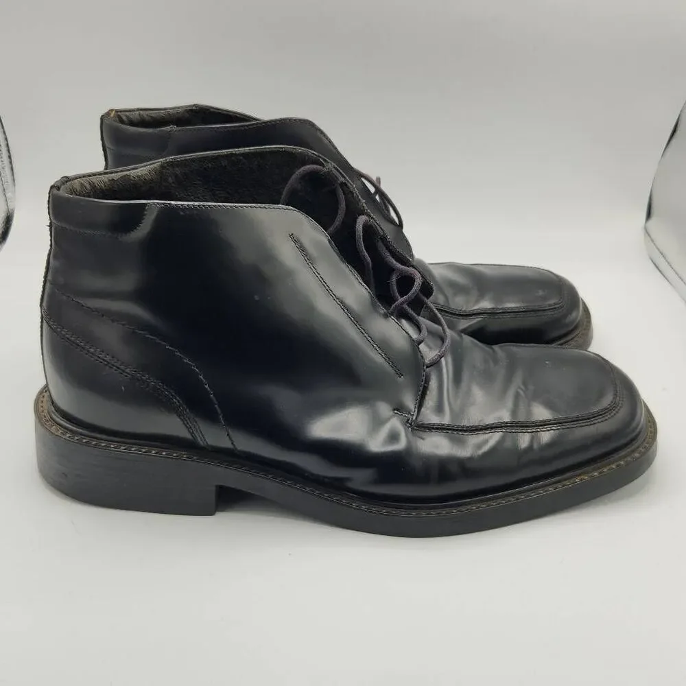 Men's Size 8.5M Black Leather Square Toe Heeled Dress Shoes
